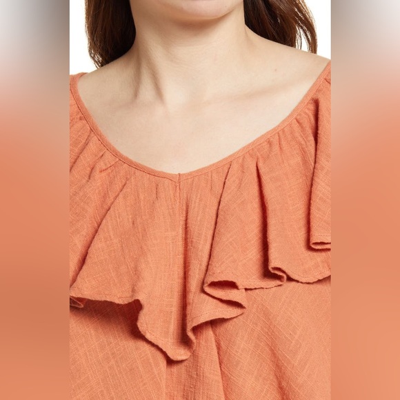 Free People Boho Orange Ginger Spice Zuri Ruffle Open Back Blouse size XS EUC - Picture 4 of 13
